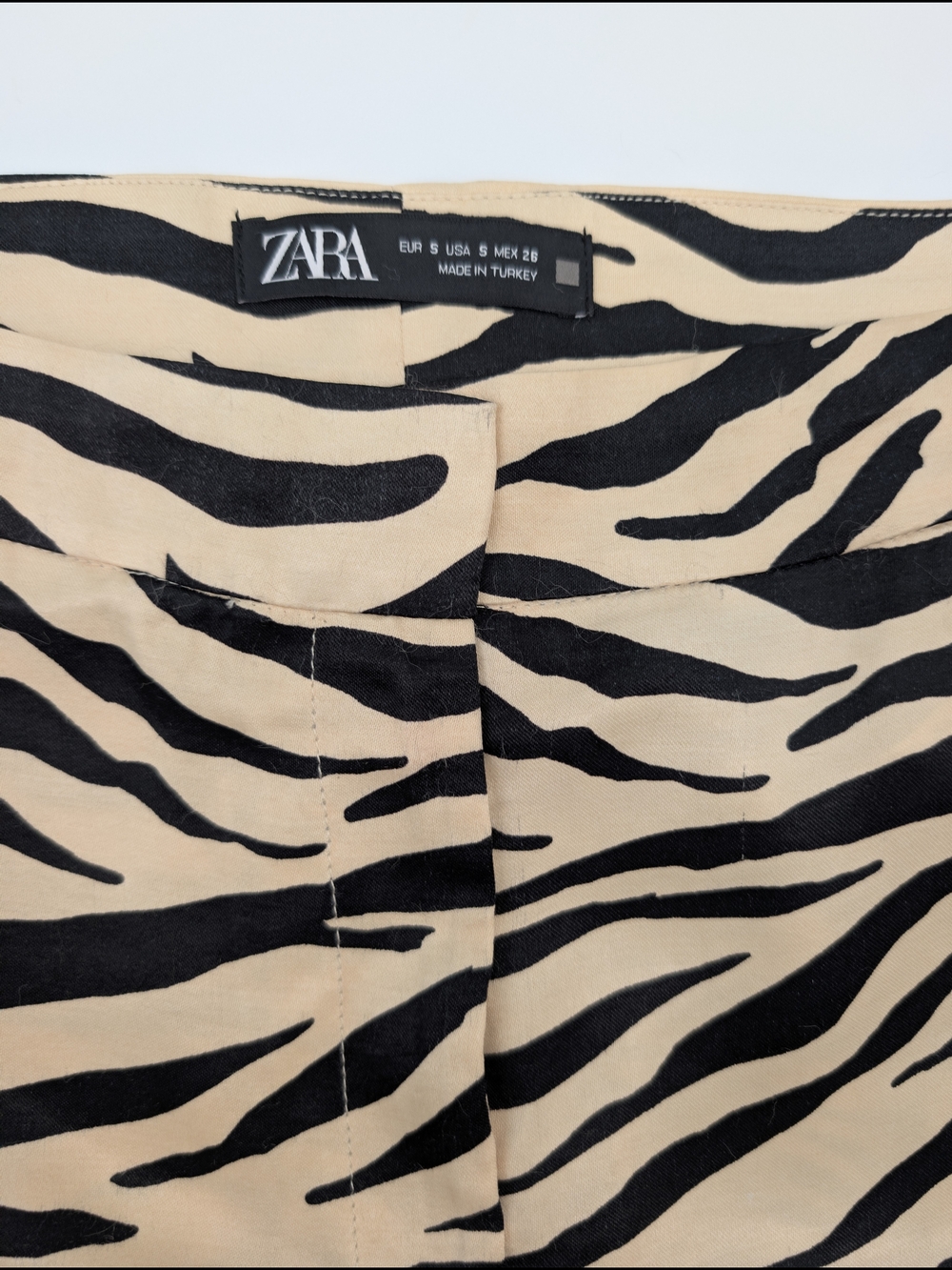 ZARA Women's Zebra Print Split Hem Straight-Leg Pants Viscose Beige Black S - Picture 6 of 13